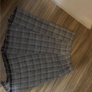 Chic Gray Plaid Skirt with Fringe